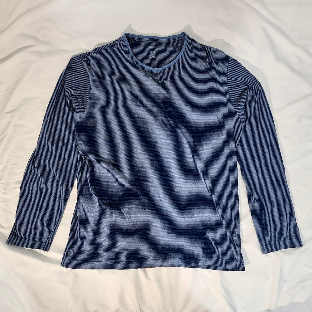 George - Men's Striped Long-Sleeve Tee Black & Blue Medium